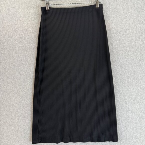 VanTisse Womens Black Ribbed Midi Skirt Pencil Office Stretch Vintage Size Small - Picture 2 of 12